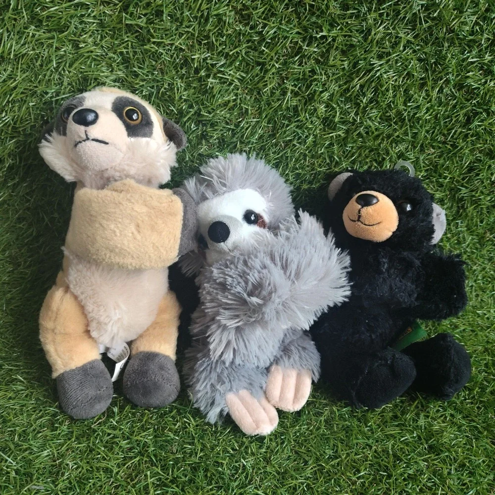 Lot of 3 Wild Republic Huggers Wrist Slap Bracelet Plush Sloth Meerkat Bear